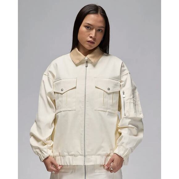 Air Jordan NWT Women's Creme Ivory Utility Bomber Jacket Size Medium Fits S, L - Picture 2 of 16